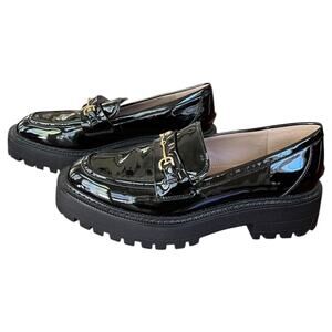 Sam Edelman Patent Leather Lea Platform Loafers Gold Horse Bit Women's Size 8